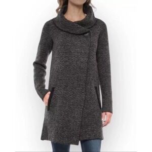 Adrienne Vittadini Wool Blend Gray Cardigan Large Shawl Collar Pocket Sweater L